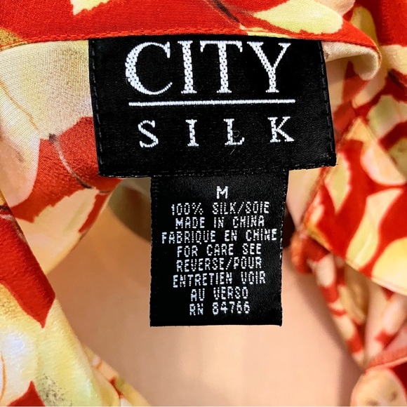 VTG Silk  Lemon Fruit Print Top Womens Sz M Orange Novelty Casual Blouse - Picture 3 of 6